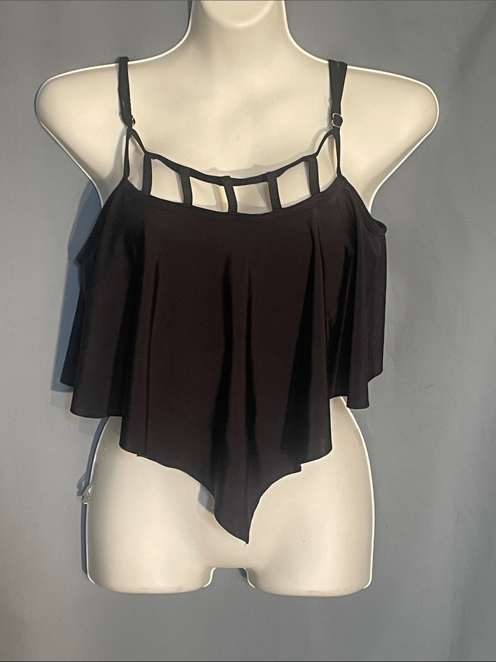 Black Strappy Ruffle Handkerchief Hem Camisole - Women